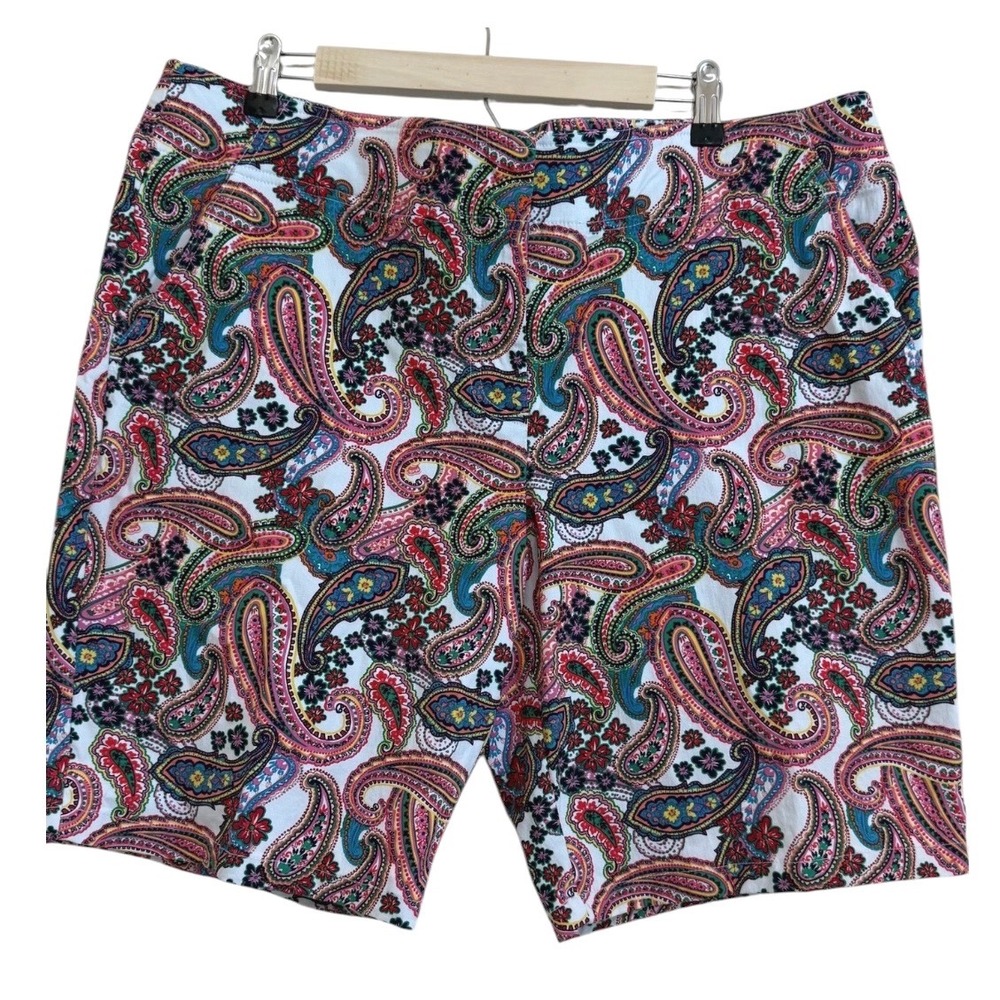 Izod Golf Womens Multi Color Paisley Print Shorts Size 18 Stretch Flat Front